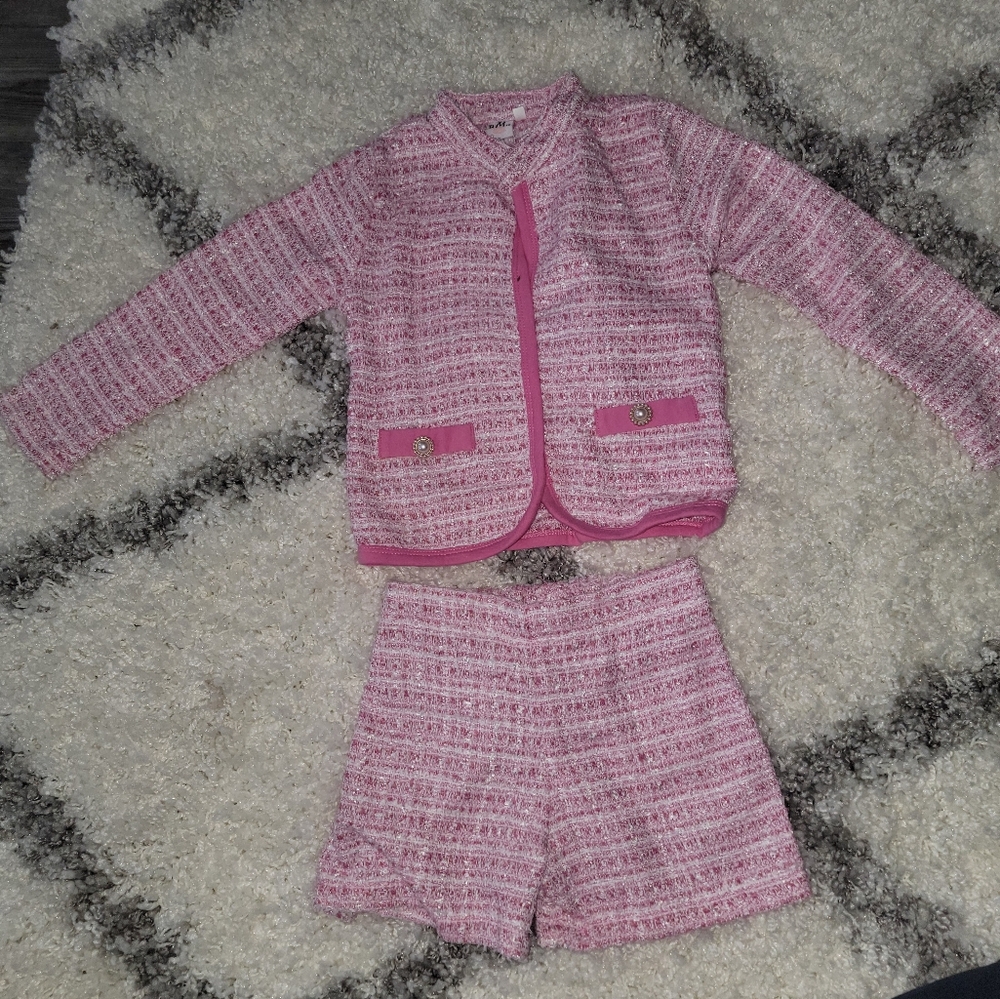 NWT Girls size 7/8 Dash of Glitter Pink Tweed Suit Shorts